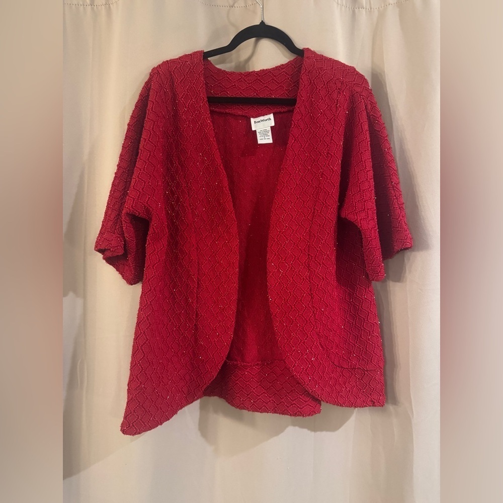 Women's Red Open-Front Bon Worth Sweater